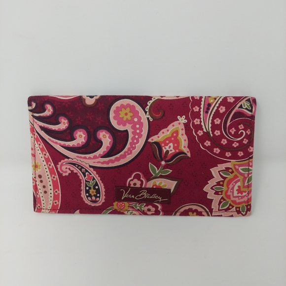 Vera Bradley Piccadilly Plum Checkbook Wallet Burgundy Red Canvas Card Holder - Picture 9 of 9